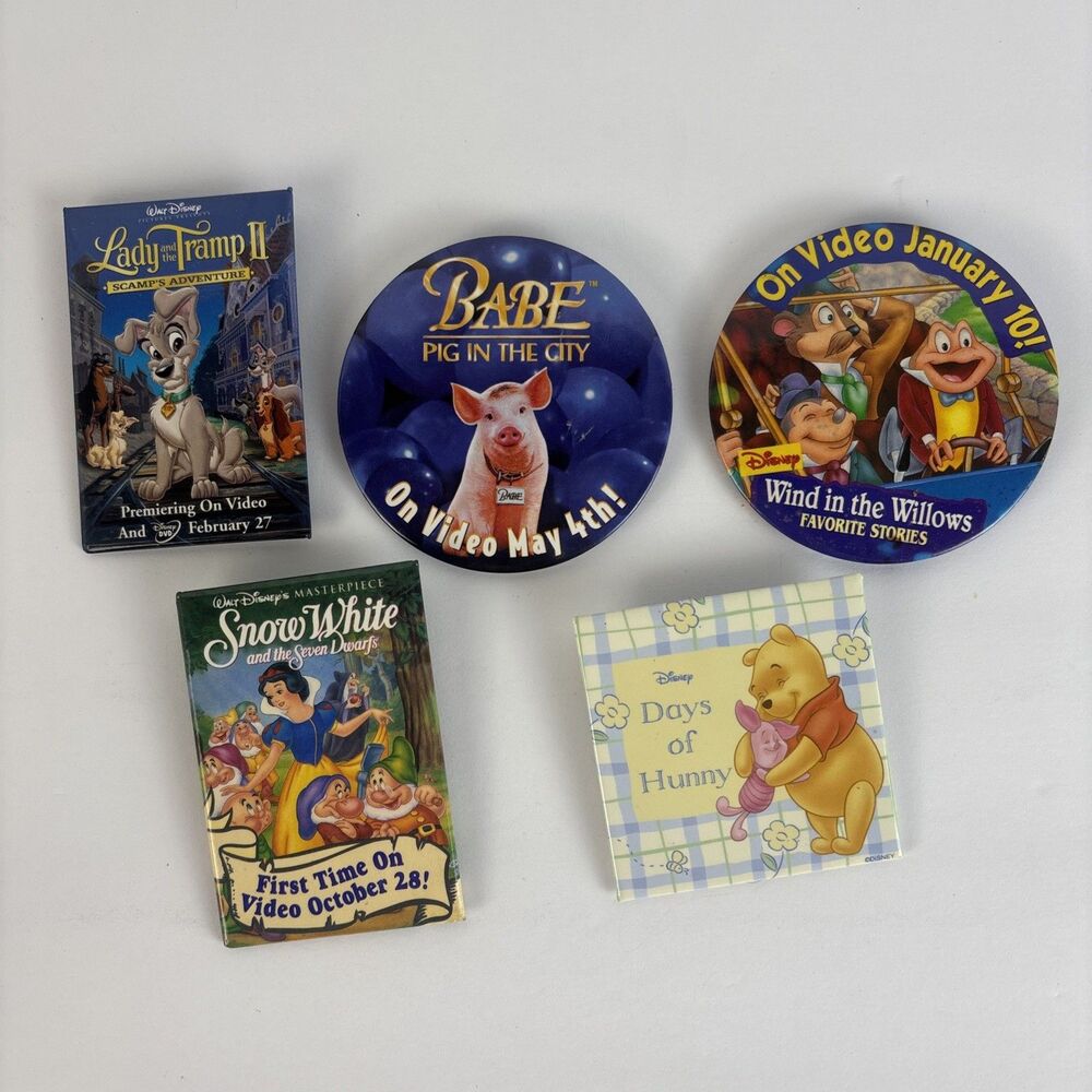 5 Promotion Pin Lot Disney Snow White Lady Tramp Babe Pooh Wind in the Willows